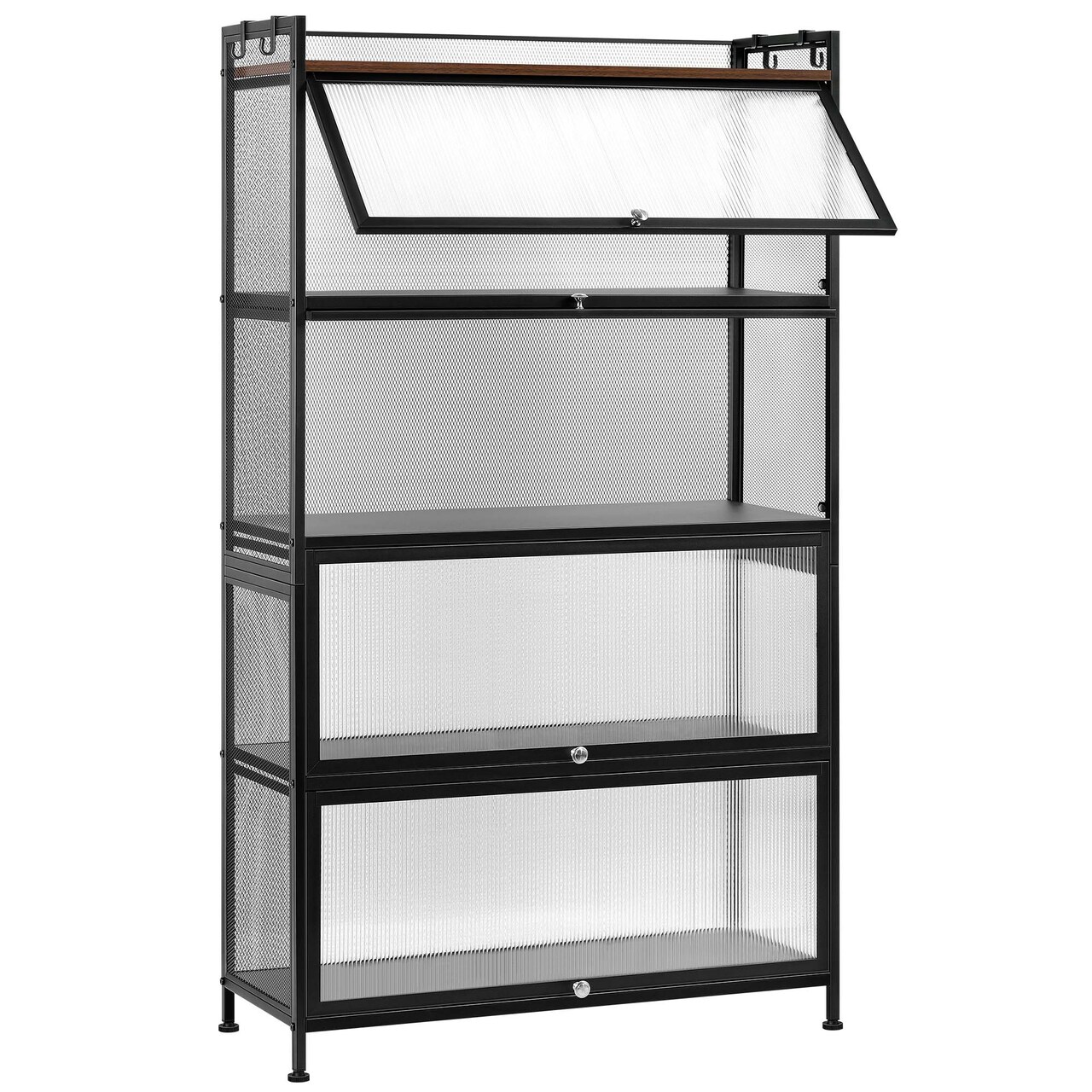 Tall Narrow Bookcase with Enclosed Storage, 4-Door Metal Mesh Cabinet for Living Room Bedroom